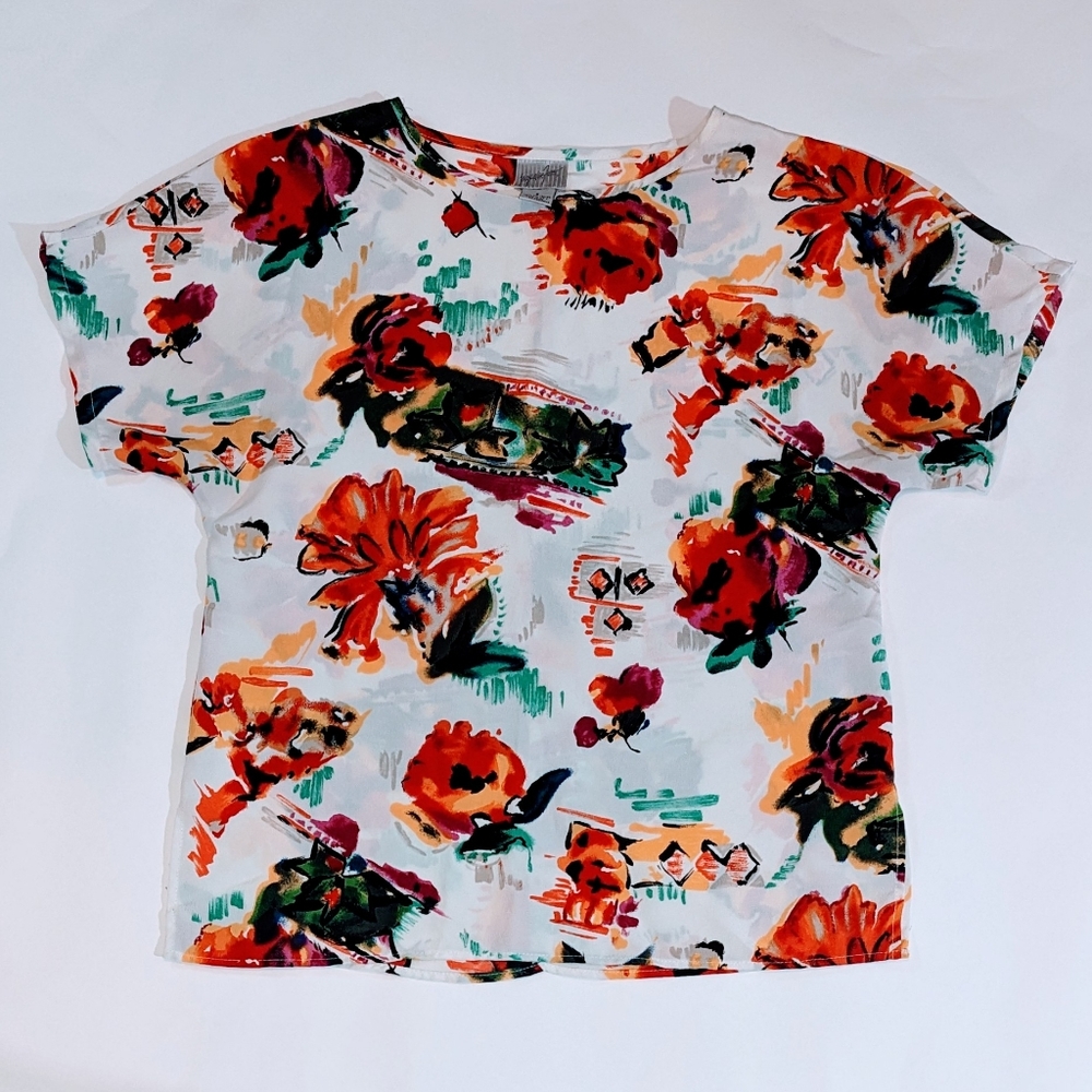 Vintage 80s abstract floral patterned blouse
